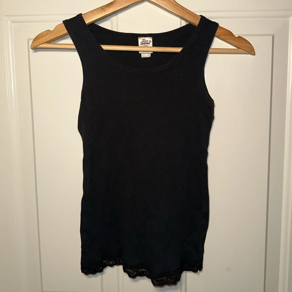 Vintage Miss Attitude Black Ribbed Tank with Lace Trim